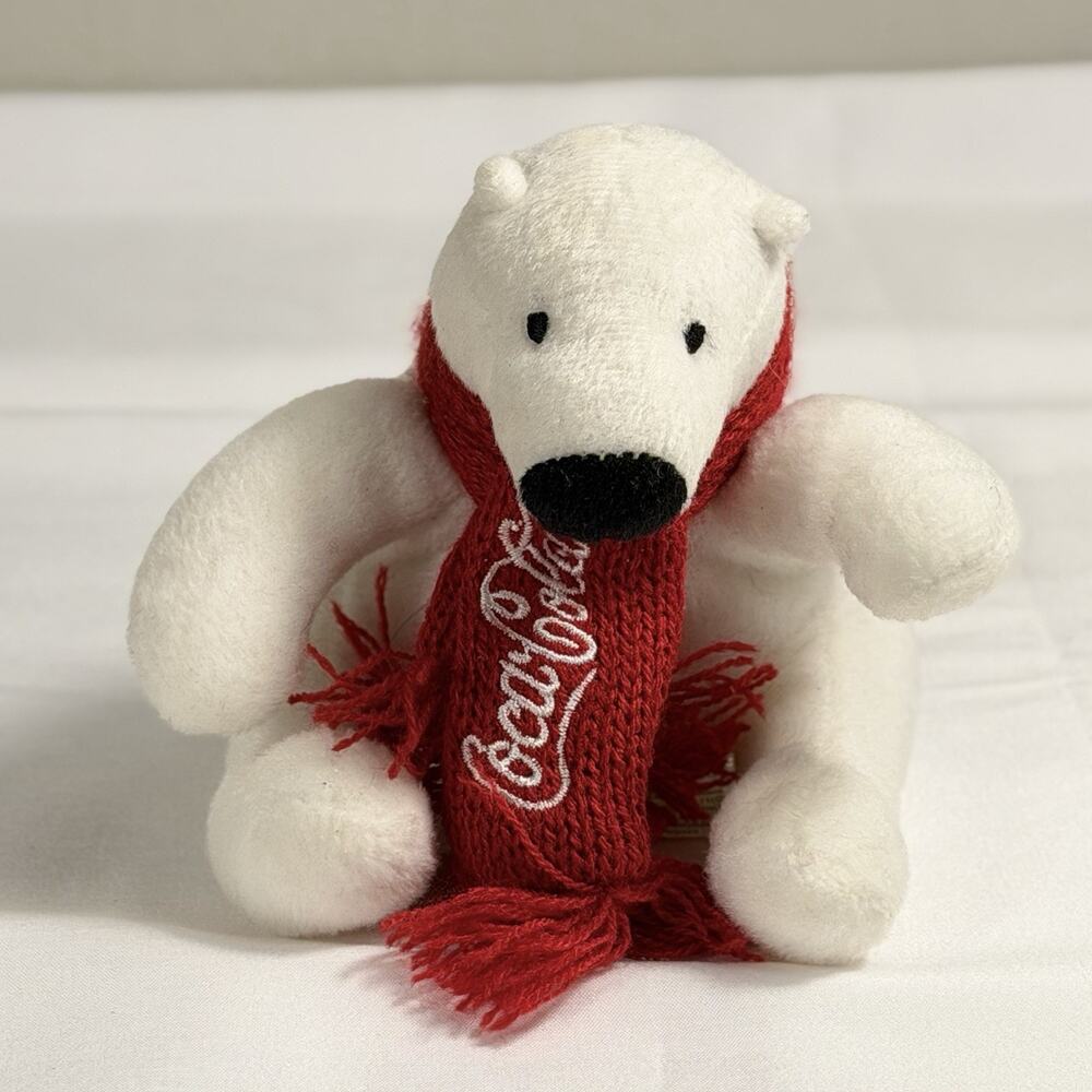 Coca-Cola Polar Bear Plush White 4" Small Stuffed Animal Red Scarf 2023